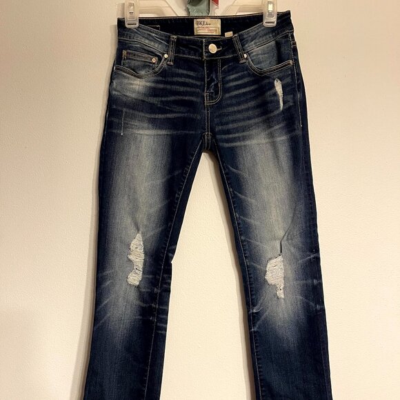 BKE Denim women's Jeans Stella straight Size 25 Distressed Dark Wash - Picture 1 of 11